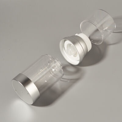 โรงงานขายส่ง หรูหราเปล่า 100ml 150ml 120ml ABS AS กระป๋องปั๊มไร้อากาศที่กําหนดเอง Matte Glossy Silver UV Supplier